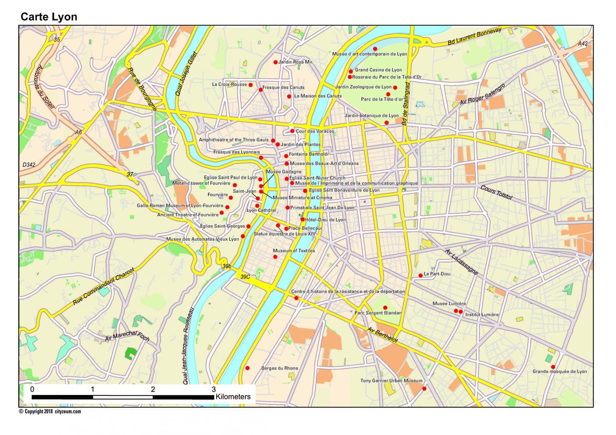 Lyon atracții turistice hartă