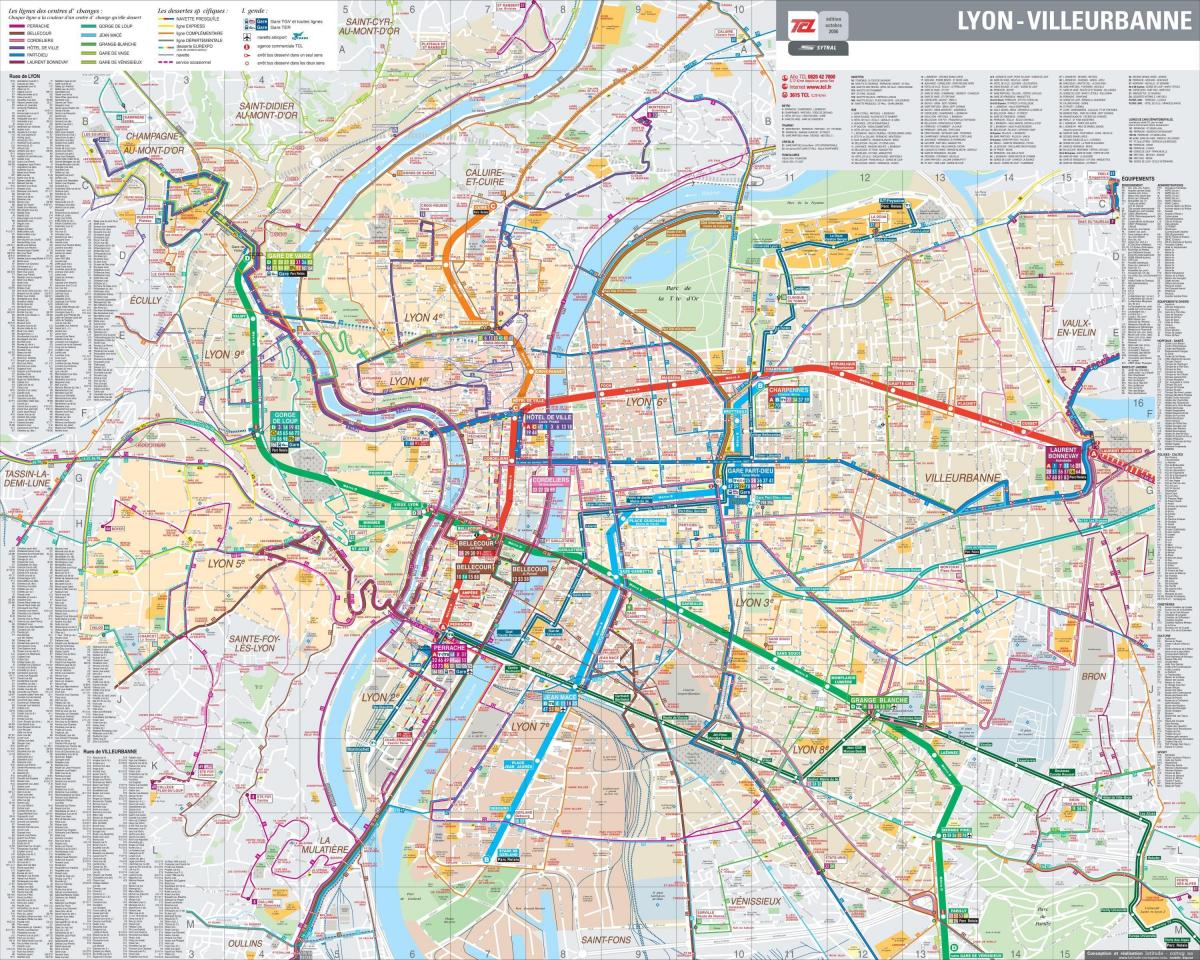 Lyon harta rutelor de autobuz