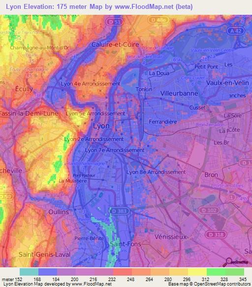 harta topografică din Lyon