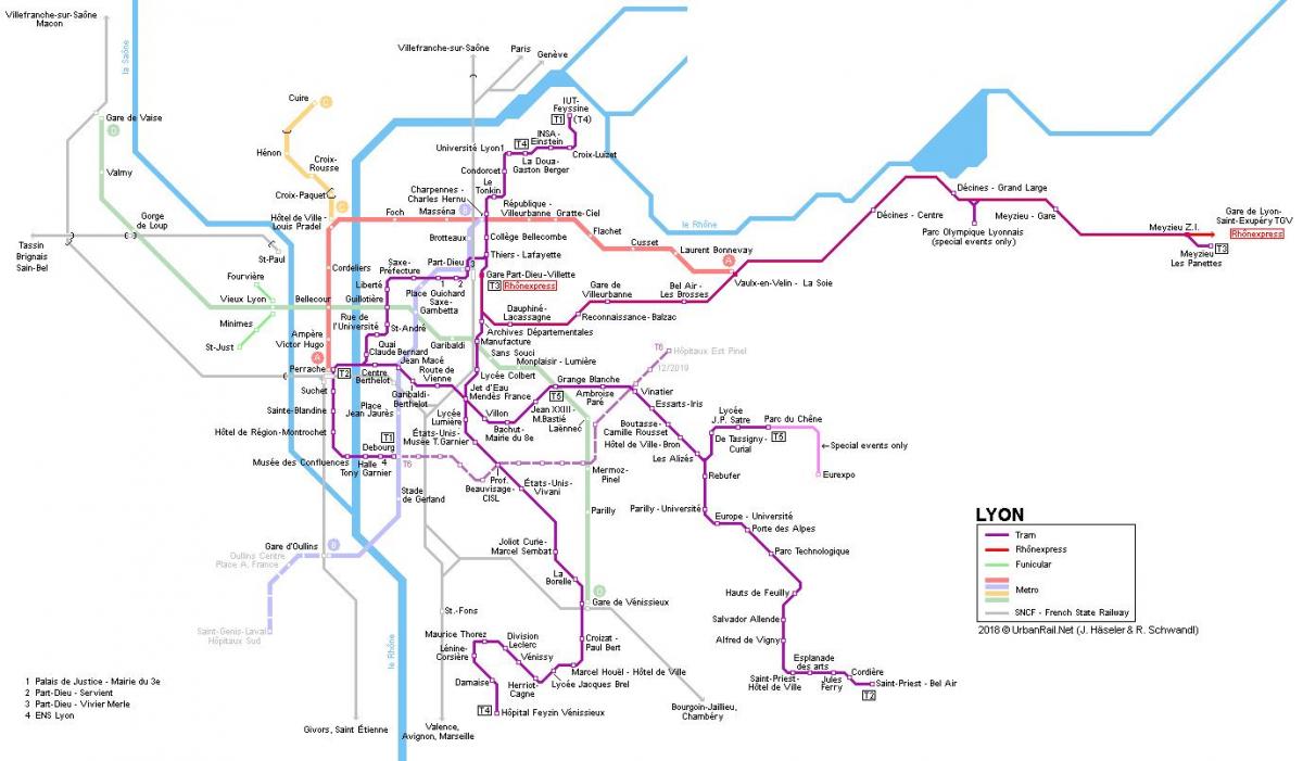 Lyon feroviar hartă